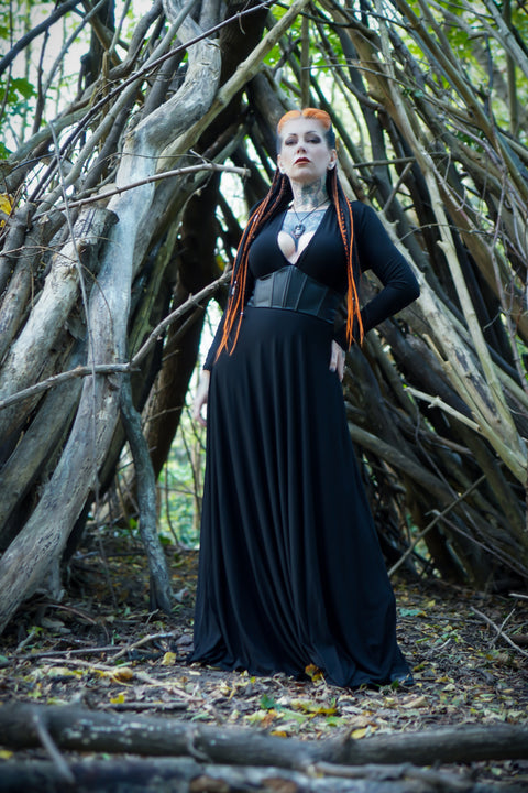 Blair - Jersey Maxi Dress with Vegan Leather Corset Waist