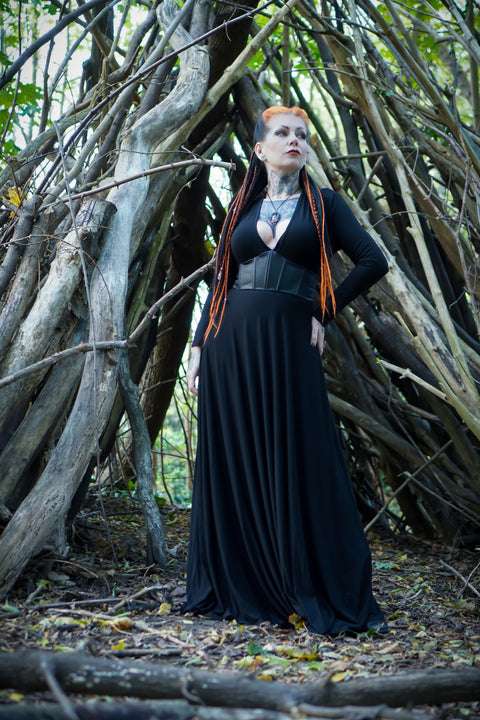 Blair - Jersey Maxi Dress with Vegan Leather Corset Waist