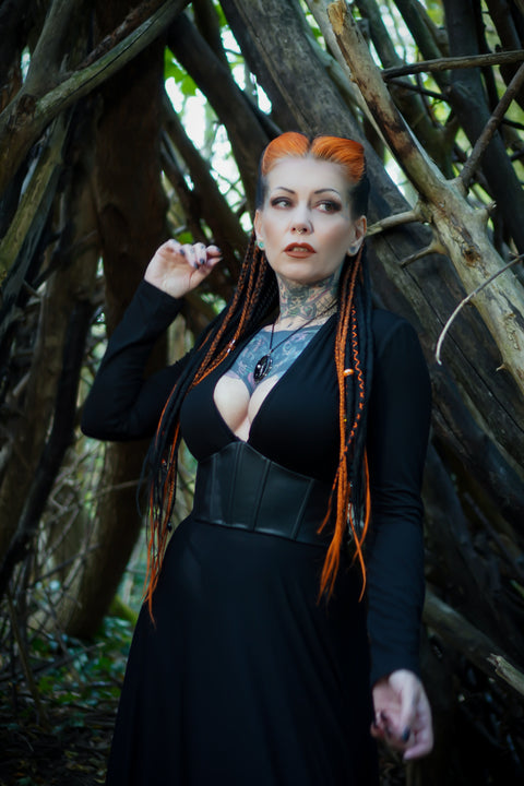 Blair - Jersey Maxi Dress with Vegan Leather Corset Waist