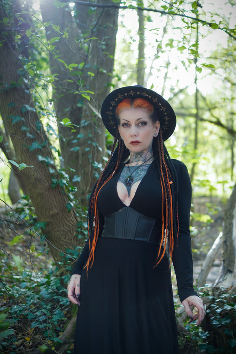 Blair - Jersey Maxi Dress with Vegan Leather Corset Waist