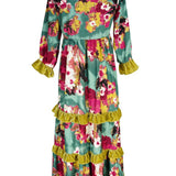 Ophelia Velvet Ruffle Maxi Dress in Fuchsia Fae