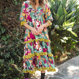 Ophelia Velvet Ruffle Maxi Dress in Fuchsia Fae