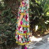 Ophelia Velvet Ruffle Maxi Dress in Fuchsia Fae