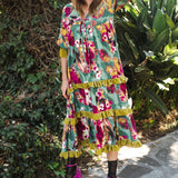 Ophelia Velvet Ruffle Maxi Dress in Fuchsia Fae