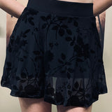 The Morbid Mini Skort - GOTHIC FLORAL - Velvet Flocked Skirt with Built In Shorts