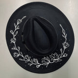 Vegan Felt Hat - XL Brim - Magnolias