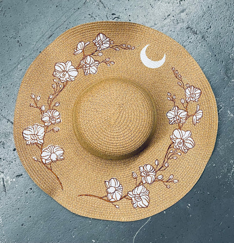 Embroidered Floppy Sun Hat - XL Brim - Orchids