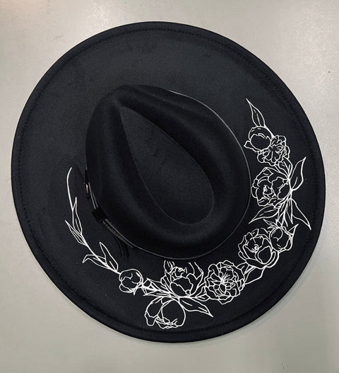 Vegan Felt Hat - XL Brim - Peonies