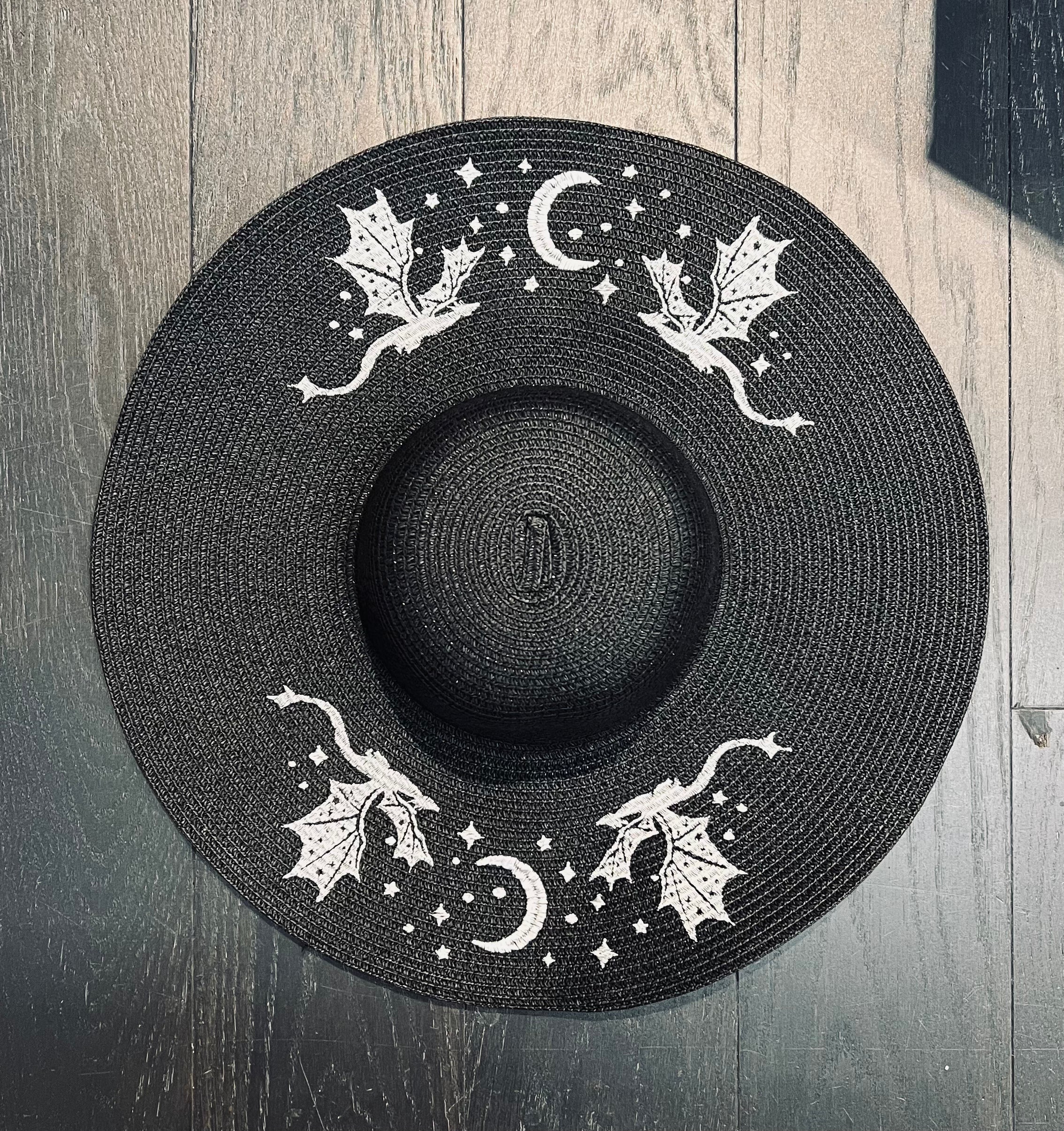 Embroidered Floppy Sun Hat - XL Brim - Dragons