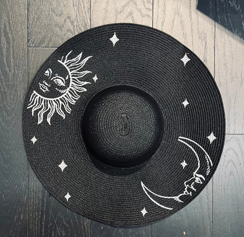 Floppy Sun Hat - XL Brim - Celestial Sun and Moon