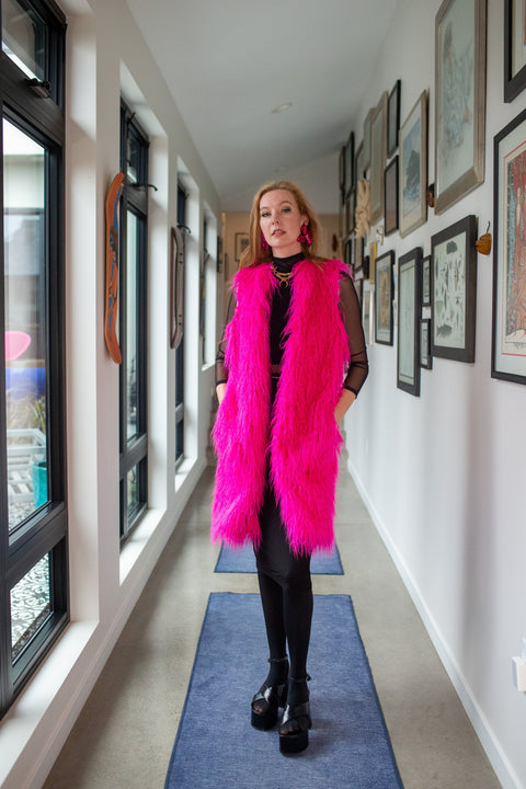 Genghis Faux Fur Vest in Voltage Pink