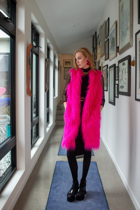 Genghis Faux Fur Vest in Voltage Pink
