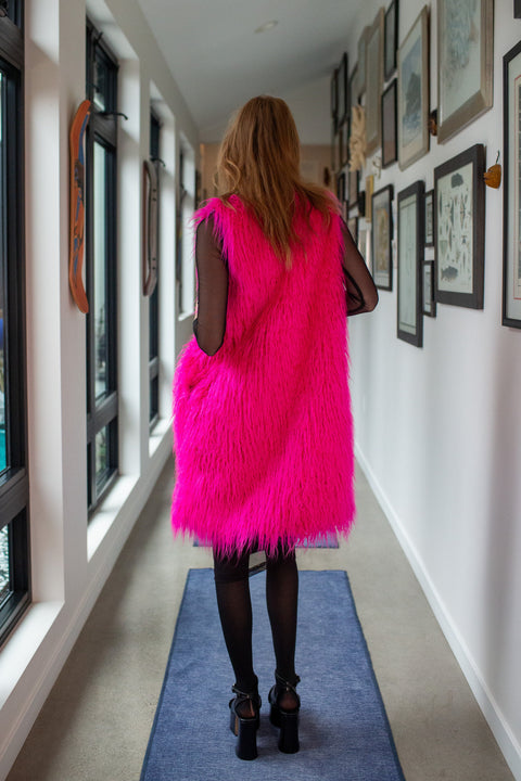 Genghis Faux Fur Vest in Voltage Pink