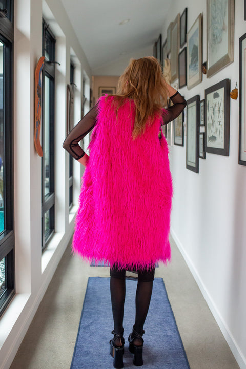 Genghis Faux Fur Vest in Voltage Pink