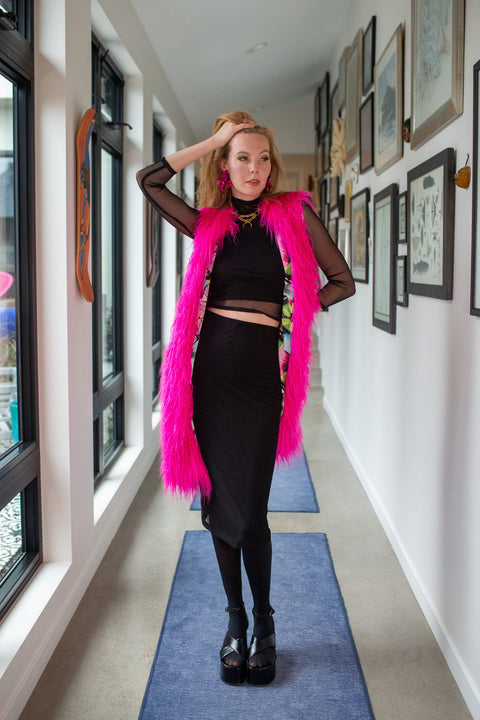 Genghis Faux Fur Vest in Voltage Pink