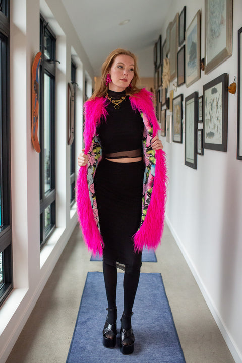 Genghis Faux Fur Vest in Voltage Pink