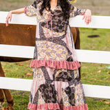 Ophelia Velvet Ruffle Maxi Dress in Hana Heather