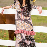 Ophelia Velvet Ruffle Maxi Dress in Hana Heather