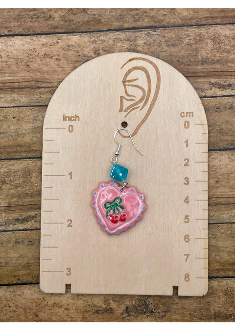 Dice Heart Earrings with Cherry Imprint
