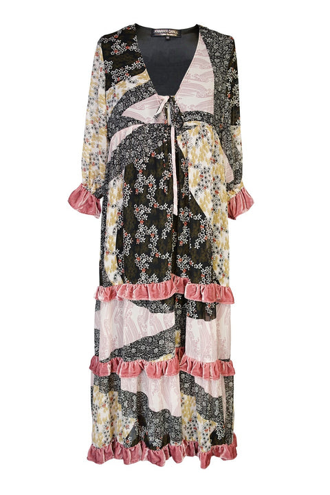 Ophelia Velvet Ruffle Maxi Dress in Hana Heather