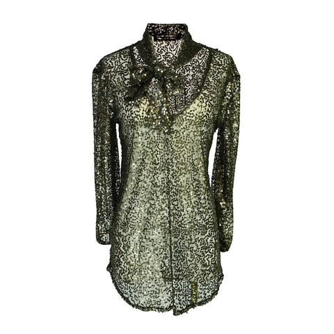 Anjelica Tie Front Blouse in Olive Haze Sequin