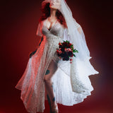 Lydia Wrap Dress in White and Silver Sequin Spiderwebs