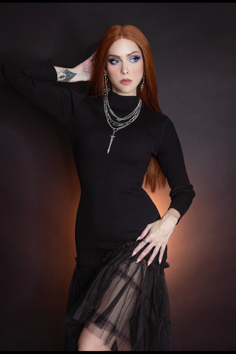 Beatrix - Curve Hugging Sweater Dress with Dreary Flared Hem