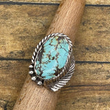 Barbara - Turquoise Oval Ring with Feather Detail