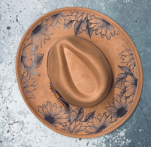Vegan Felt Hat - XL Brim - Sunflowers