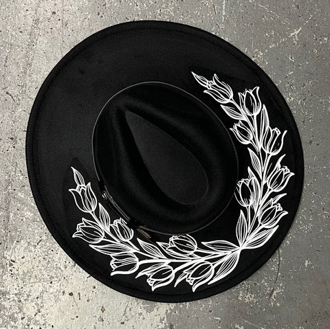 Vegan Felt Hat - XL Brim - Tulips