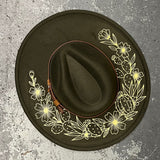 Vegan Felt Hat - XL Brim - Floral Cacti