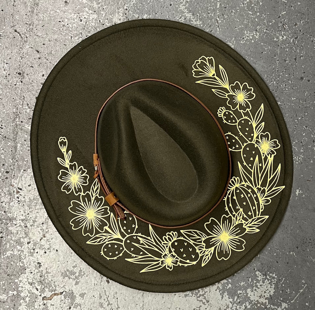 Vegan Felt Hat - XL Brim - Floral Cacti