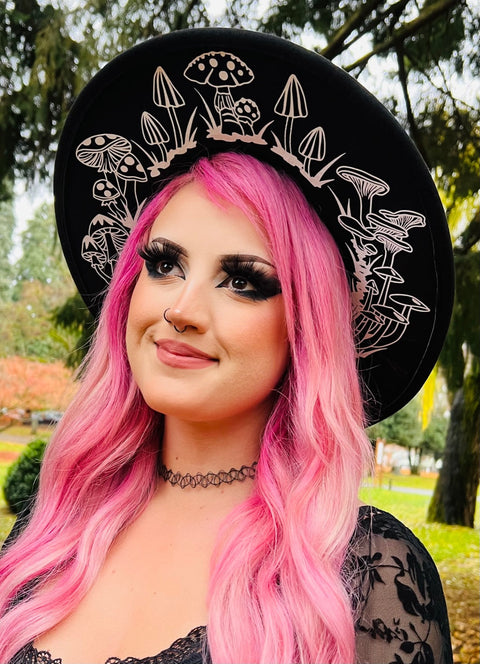 Vegan Felt Hat - XL Brim - Mushrooms