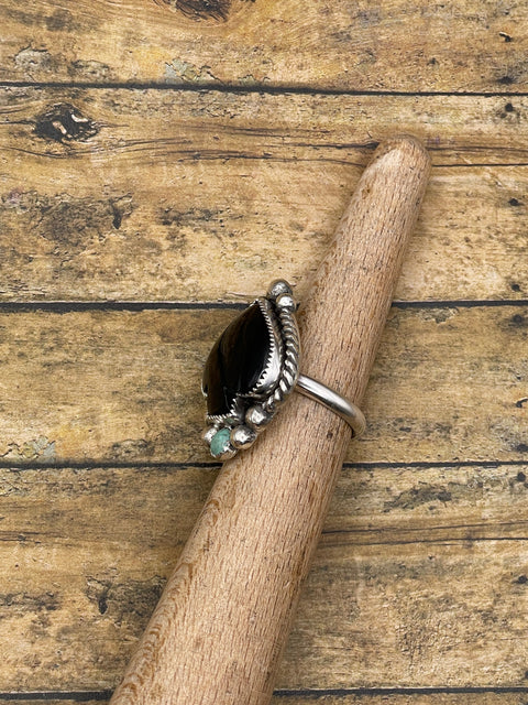 Lucia - Black Onyx and Turquoise Spade Ring