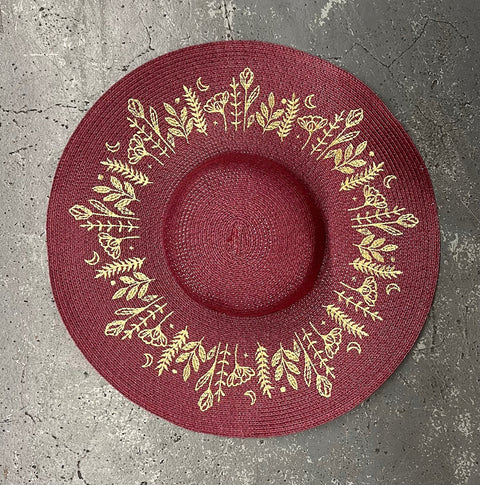 Embroidered Floppy Sun Hat - XL Brim - Botanicals