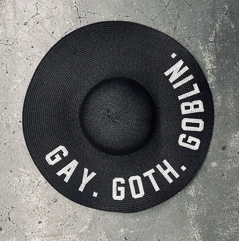 Embroidered Floppy Sun Hat - XL Brim - Gay. Goth. Goblin.
