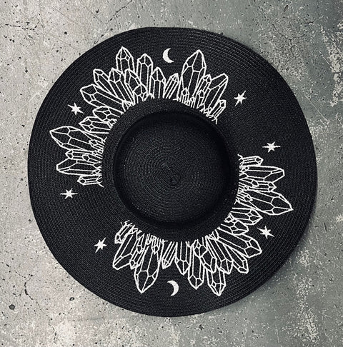 Embroidered Floppy Sun Hat - XL Brim - Moonlit Crystals