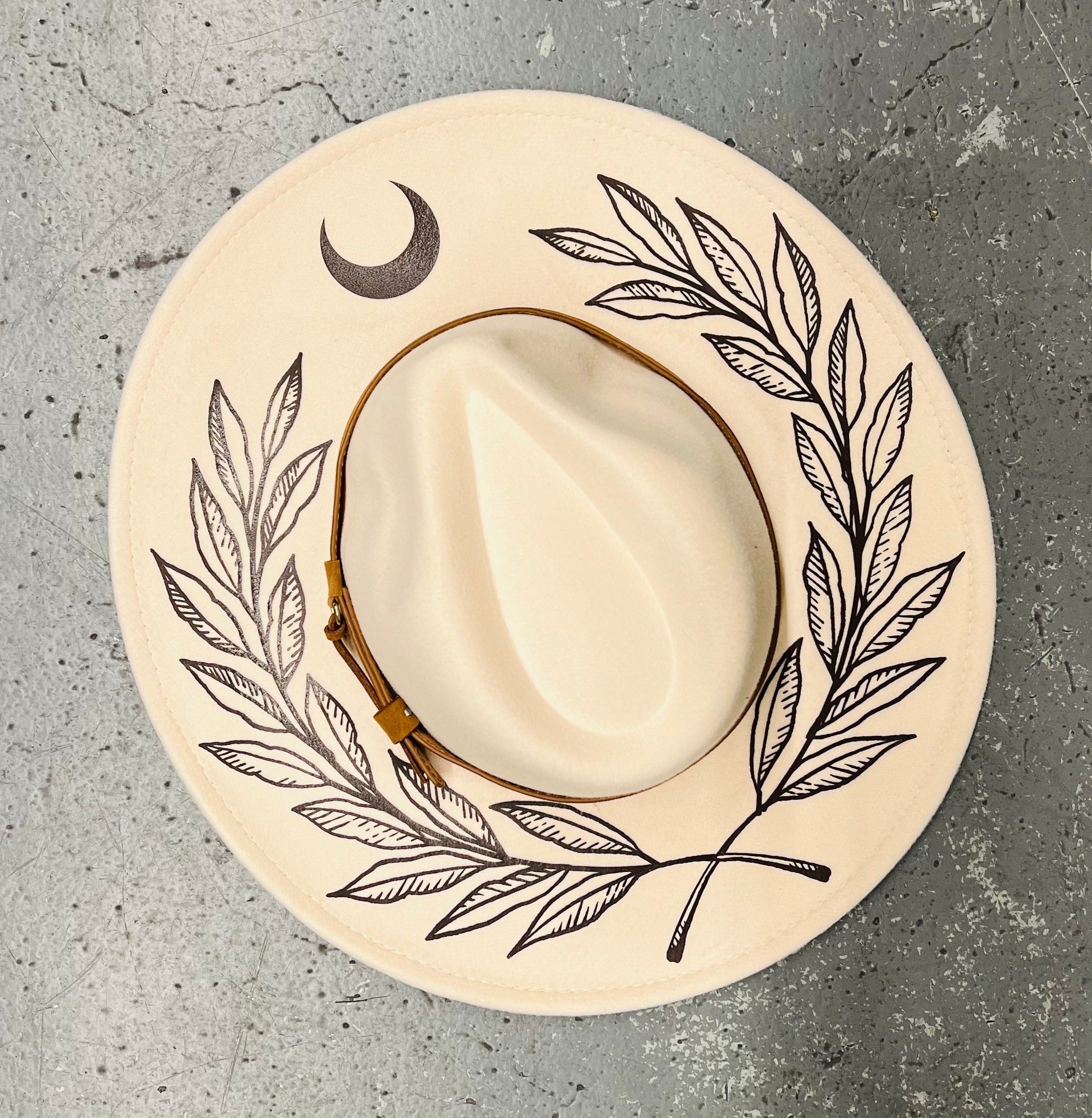 Vegan Felt Hat - XL Brim - Large Fern & Moon Crown