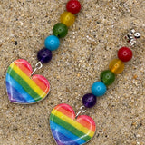 Love - Rainbow Heart with Bead Detail Earrings: Handmade, Hand-Painted Polymer Clay