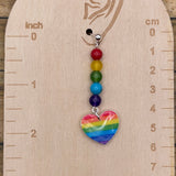 Love - Rainbow Heart with Bead Detail Earrings: Handmade, Hand-Painted Polymer Clay