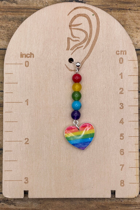 Love - Rainbow Heart with Bead Detail Earrings: Handmade, Hand-Painted Polymer Clay