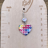 Love - Rainbow Heart Print with Dice Earrings: Handmade, Hand-Painted Polymer Clay