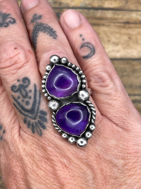 Kathleen - Purple Amethyst Double Gemstone Statement Ring
