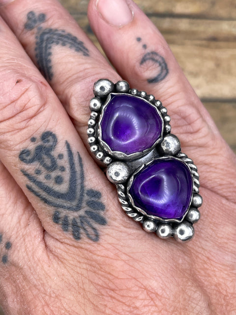 Kathleen - Purple Amethyst Double Gemstone Statement Ring