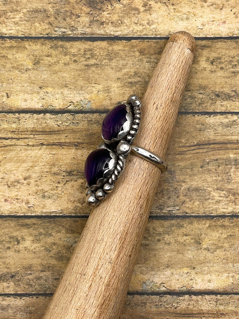 Kathleen - Purple Amethyst Double Gemstone Statement Ring