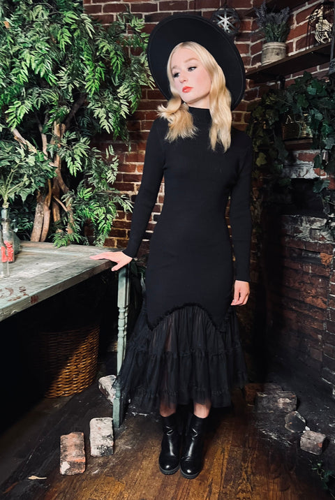 Beatrix - Curve Hugging Sweater Dress with Dreary Flared Hem