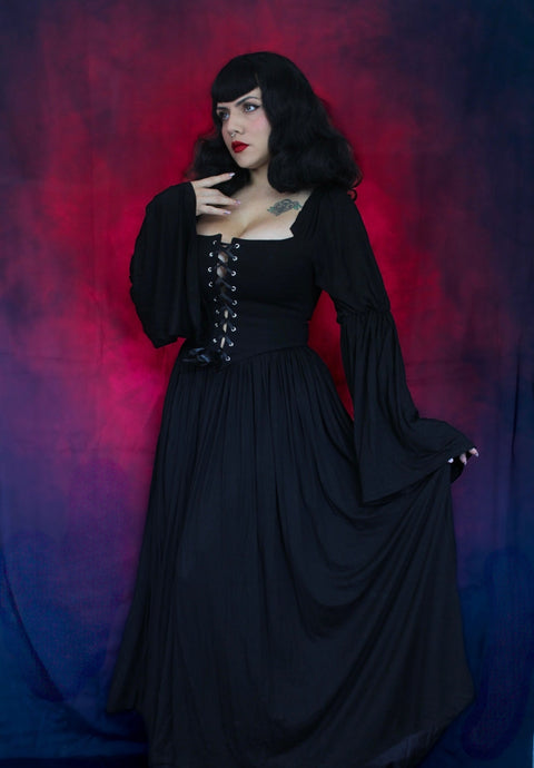 Lilith Dark Cottage Goth Lace Up Jersey Dress PREORDER XS