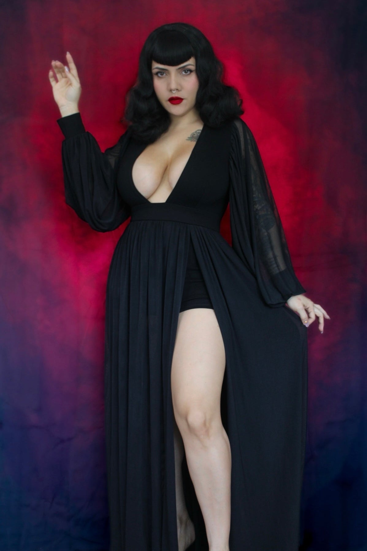Minerva - Hauntingly Dramatic Mesh Maxi Dress with Built In Shorts