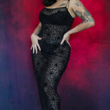 Sheer Hourglass Maxi Dress - Velvet Flocked Spider Webs