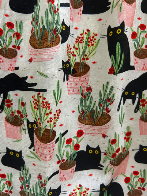 Retro Mod Collared Dress Cats & Plants
